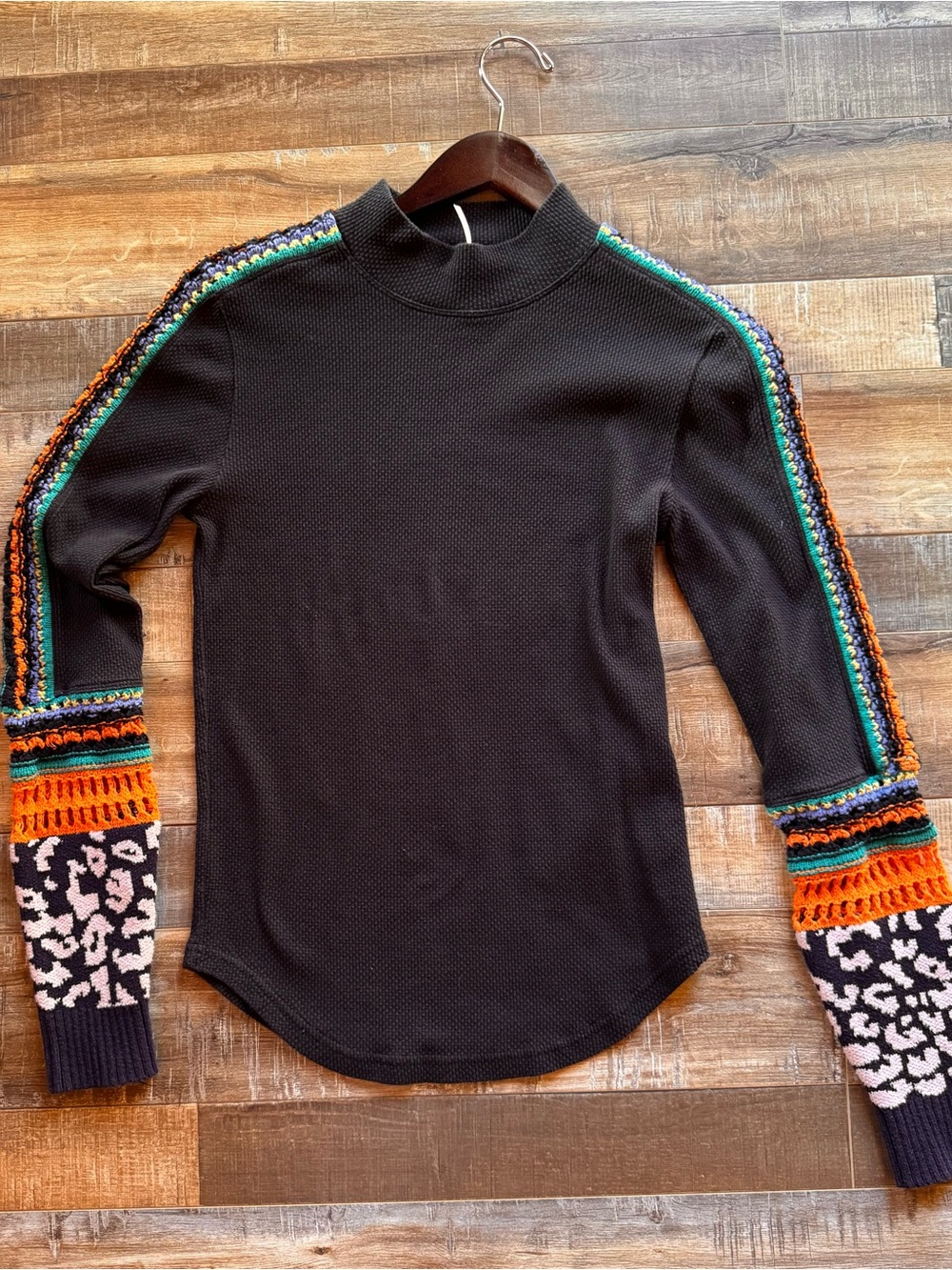 Free People Switch It Up Cuff Thermal Top Black & Orange